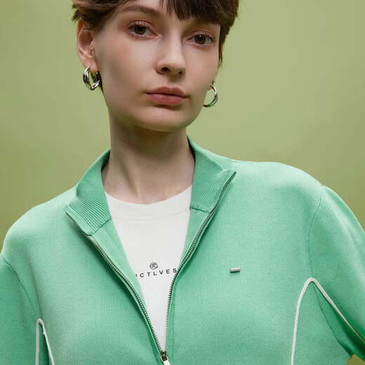 
Three-color sports style round neck double zipper small jacket