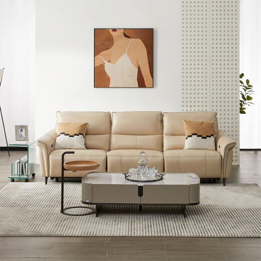 Zhihuashi First Class Zero gegen Wall 11167 Modernes Wohnzimmer Top Kuhlatten Elektrische Funktion Sofa Mondlicht weißer Vier -Personen -Sitz 314 cm - doppelte elektrische Elektro