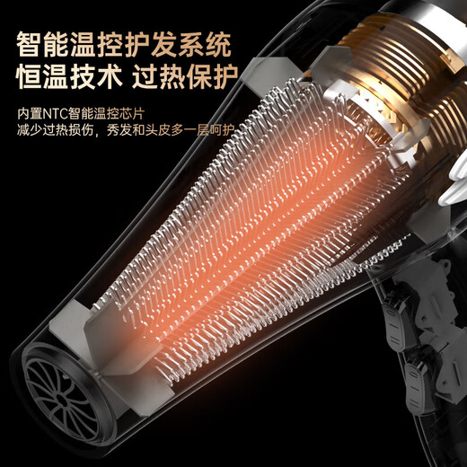 Jinghuang German quality hair dryer for household use with negative ions that will not damage your hair. High power for hair salons and barber shops. High-power hair dryer for hair care. Hot and cold wind, silent styling, powerful and quick-drying. 500 million negative ions, 38,000 strong wind power + five-piece set. 10-year warranty. Black Warrior Yuandian 14-16 Jinghuang