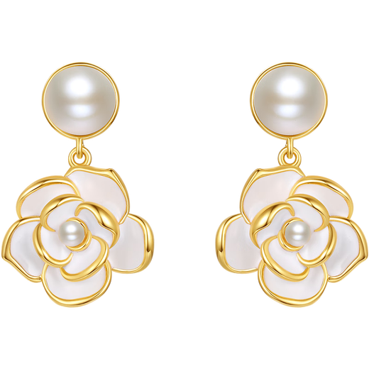 Saturday Fukuyama Camellia Pearl Earrings S925 Silver New Chinese Style Birthday Gift J0913210 Pair