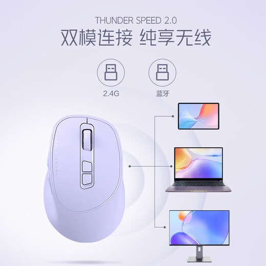 ThundeRobot low-light Bluetooth dual-mode wireless mouse ML103 ML101 2.4G Bluetooth e-sports home office long-life soft mouse low-light dual-mode ML103 lavender purple