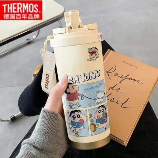 
THERMOS Crayon Shin-shirt thermos straw large capacity student double cover mouth men and women carry with them new water cup high-value CKY679 Shin-shirt + with lanyard 316 stainless steel