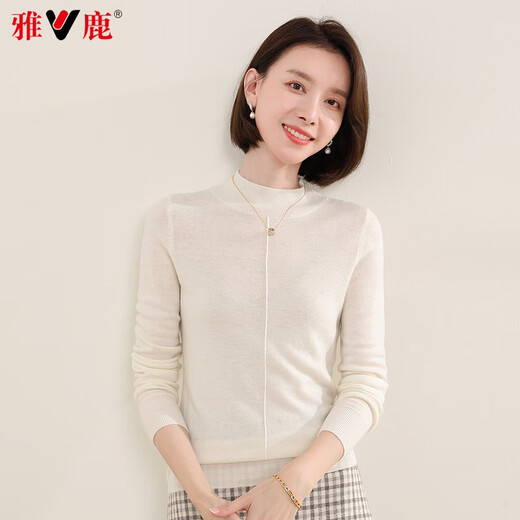 
Yalu cardigan women 100% wool 2025 new solid color fashion sweater autumn and winter base sweater Rice camel color L