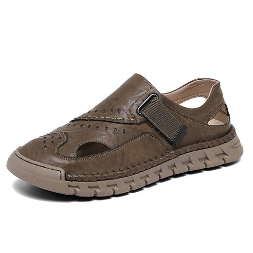 Herren Sandalen 2025 Sommer Mode Casual Sandals Leichte atmungsaktive, coole, ein Fuß-pohring-Strand Sandalen Pantoffeln Rotbraun [Mikrofaserleder A677] 39