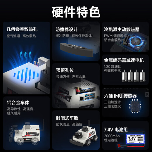 亚博智能（YahBoom）树莓派5机器人AI视觉小车ROS2激光雷达SLAM建图导航识别追踪MicroROS编程 含树莓派5-4GB