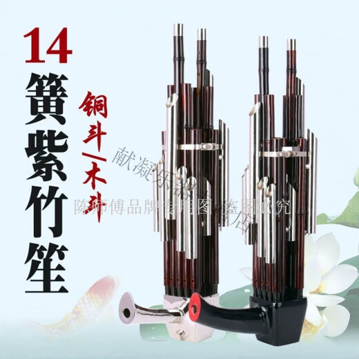 
Sheng musical instrument 14-spring Yu Opera bronze dou amplification Sheng Fourteen-spring wooden dou amplification Sheng Henan Qu Opera [customized] 14-spring purple bamboo white tube copper dou amplification Sheng D tune