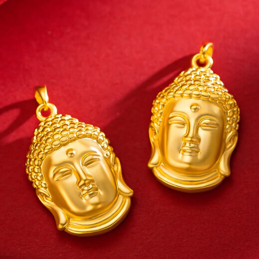 Duweifan's new Buddha head pendant gold-plated silver 9999 pure solid pendant gold natal Buddha head for men and women as a gift for your girlfriend Buddha head pendant + gold beads and black rope (thick gold layer)