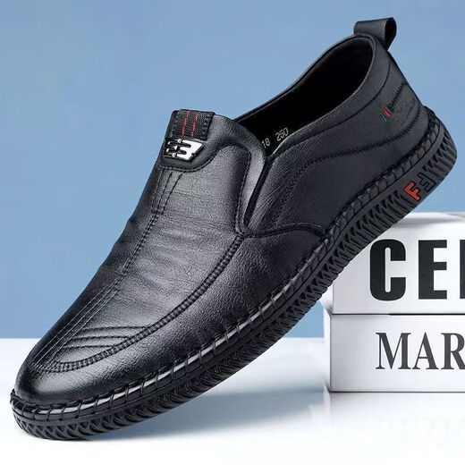 Woodpecker [real leather] leather shoes for men men's casual shoes for men soft sole young and middle-aged versatile lace-up business leather shoes wedding 677 black leather boutique version 38