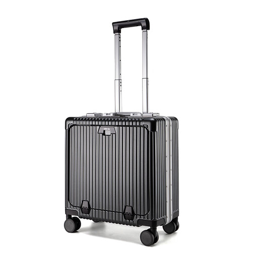 Walker Shop轻奢品牌登机箱铝框拉杆箱小型轻便商务旅行箱前置开口行李箱子 深灰色 20英寸 【竖版登机箱】