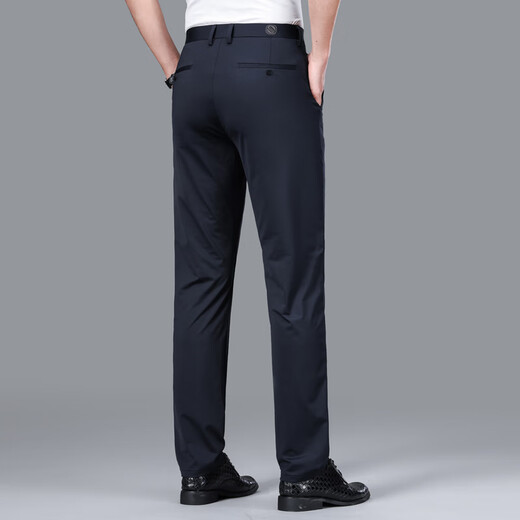 JOEOONE Seda Seda de cuatro lados Pantalones casuales de hombres de cuatro lados Pantalones delgados de verano Negocios sueltos Versátiles Anti-Wrinking Black 1517 Stretch de cuatro lados delgado 29