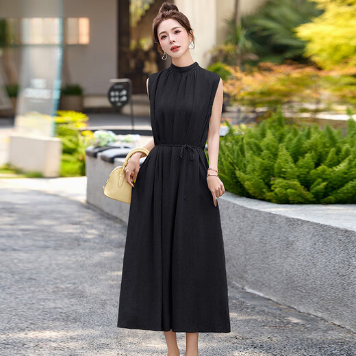 Ehangy Light Luxury Brand 2025 Summer New Dress Women's High-end Temperament Western Style Age-Reducing Simple and Elegant Skirt Beige M