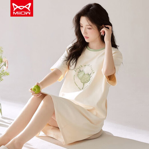Cat Man (miiow) Pyjamas en coton pur pour les femmes en été avec des coussinets de poitrine La nouvelle taille des vêtements de maison d'été en vrac peut être porté à l'extérieur de x12532 [Classe de poitrine fixe A] M poids 80-100 Jin [Jin est égal à 0,5 kg]