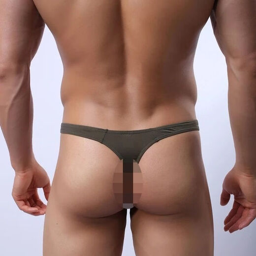 Renduo men's ultra-thin ice silk sexy thong single thong transparent lace thong to cover the buttocks light green 312 L (2 feet 2-2 feet 4)