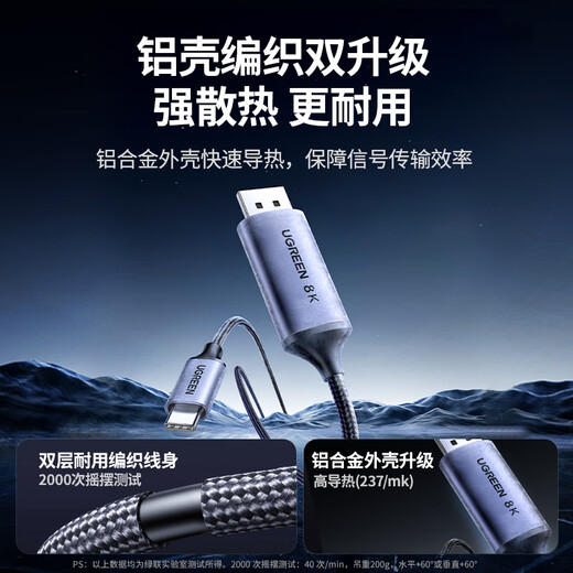 Greenlink DP1.4 auf Typ-C Zweiwege-Übertragungskabel, Thunderbolt 4/5-Adapter, 8K60/4K240Hz-Konverter, geeignet für MacBook Air, Laptop, Mobiltelefon, 1,5 m