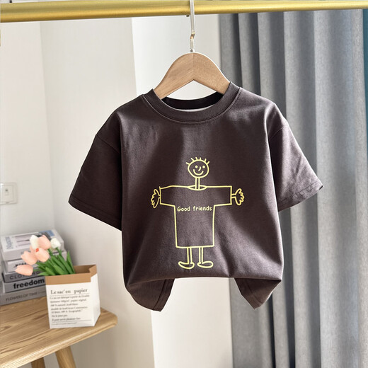 Qinchi-Jungen T-Shirt, Kurzärärer-Kurzärmer-Jungen Sommerschweiß-absorbierende und atmungsaktive Basishemd, neue Kinder-Cartoon-Sommeranzug, dunkelgraues 1396T-Hemd, 140 cm, einzelne Größe