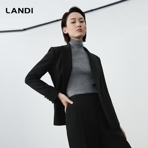 LANDI All Black Aesthetic Black Commuting Brushed Blazer Women's Top 2025 Autumn and Winter New Product Black L