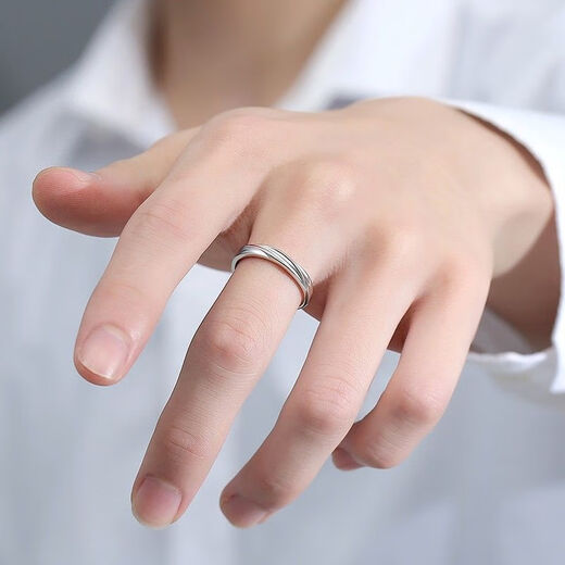 Zhixun Self-Discipline 999 Pure Silver Simple Ring for Boys Fashionable Pure Silver Index Finger Ring Birthday Gift for Boyfriend Pure Silver 999 Opening Adjustable