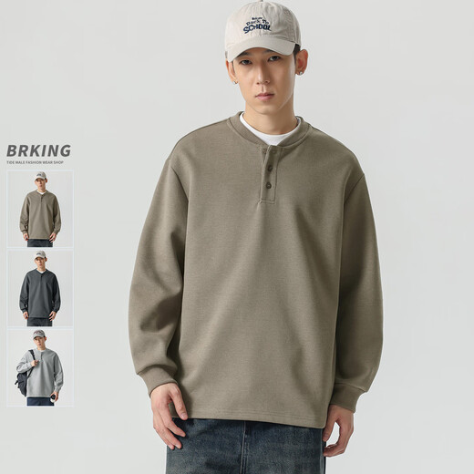 My speed WOODSOON men's sweatshirt 2025 autumn new fashion brand American Henry collar bottoming shirt men's long-sleeved tops floral gray M