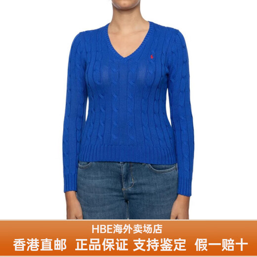 Polo Ralph Lauren拉夫劳伦女士毛衣纯色粗绞花V领针织毛衣女士送女友男友 宝蓝色 M