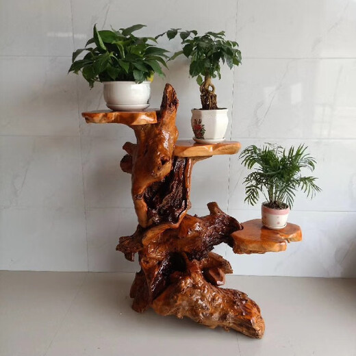 根雕花架树根天然摆件实木原木客厅多层盆景鱼缸底座绿萝阳台 H6167一图一物