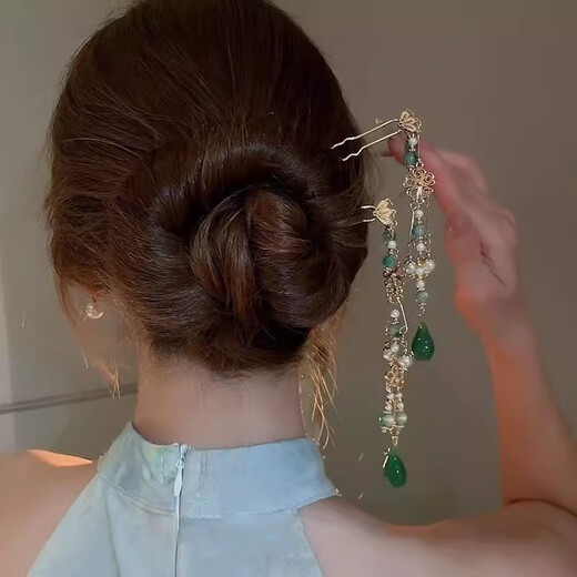 Dai Yan's new Chinese style U-shaped hairpin hairpin accessories retro high-end hair accessories for women's back Hanfu headwear accessories National style U-shaped hairpin-tassel (one set)