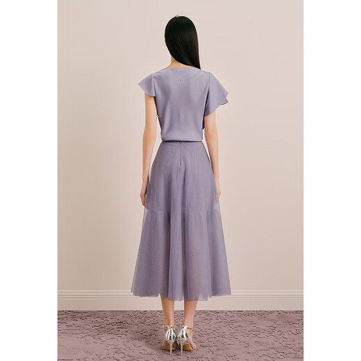 OBBLIGATO Olegato summer U-neck ruffled hand-beaded suit top light purple top S