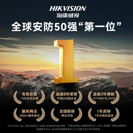 HIKVISION海康威视4g终身免流量摄像头 500万超清家用监控器超微光全彩360°全景摄像头AI侦测室外监控Q3