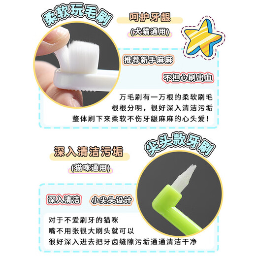 Jingdong Express Pet Brush Teeth Oral Interdental Brush Ten Thousand Hair Brush Finger Cot Dog Cat Small Head Soft Hair Green Pointed Brush 1 + Finger Cot Brushes 4 Default