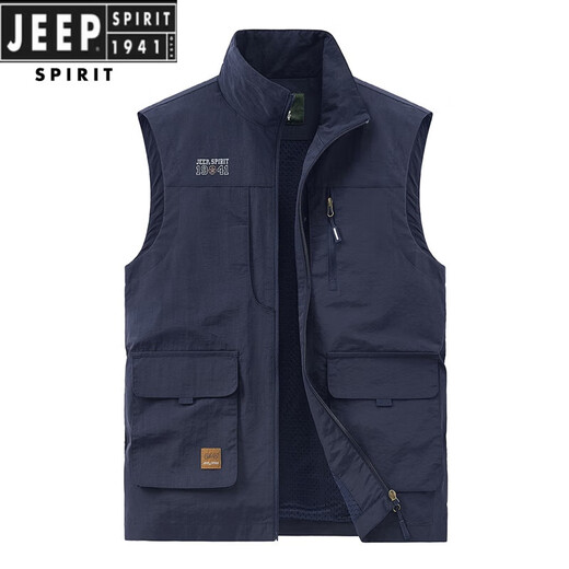 JEEP SPIRIT吉普男士马甲春秋季新款户外工装马夹休闲大码运动中年背心外套 677黑色 3XL (156-170)