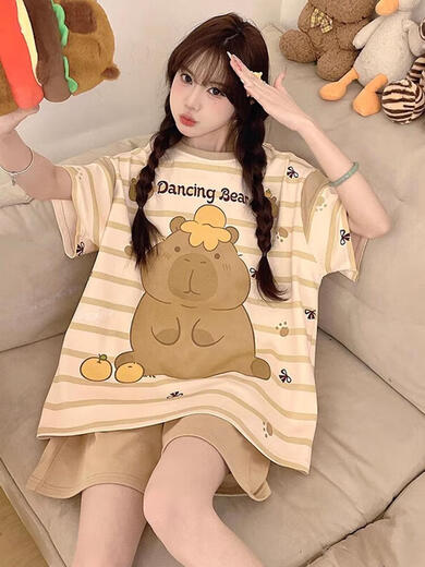Pyjamas für Frauen im Sommer 2025 Neues reines Baumwoll-Kurzärärmel-großer Fett MM Cartoon niedliche Kiti-Katze Kleidungsstück Kurz-Z-9926 m [Empfohlen 80-100jin [Jin gleich 0,5 kg]]