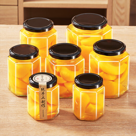 Xingfang sealed jar glass bubble bottle pickle jar pickled pickles honey empty bottle storage jar six-sided bottle 6 pieces 500ml