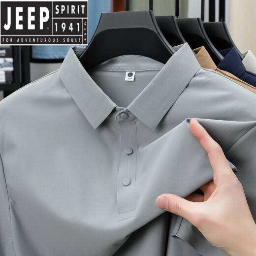 JEEP SPIRIT级冰丝凉感无痕短袖男款t恤2025年新款男士polo.衫翻领打底衫 12358深灰 M