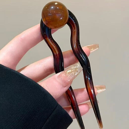 Jiaenbe Kokosnuss Kokosnuss gefrorene runde Perlen Retro einfache Perlen U-förmige Haarnadel Frauen 2025 Neues High-End-Sommer-Blasenhaarzubehör U-förmige runde Perlen Haarnadel (Karamellfarbe) Single