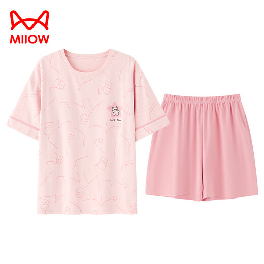 Catman (Miiow) Summer Pure Cotton Pajama для женщин 2025 Новая женская домашняя одежда с короткими рукавами можно носить на внешнем тонком стиле A9856 Milk Tea Bear XL 120-140JIN [JIN равно 0,5 кг]]]]