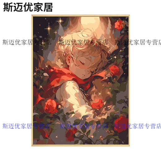 Little Prince Mi Lan und Rose Digital Ölmalerei DIY Füllungsfarbe handgemaltes Malerei Cartoon Acrylölmalerei Dekorative Malmalerei