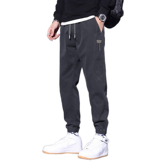 Playboy (PLAYBOY) summer thin casual pants for men American fashion brand foot work pants 2025 new loose gray sports pants 9859 black + 9859 gray M