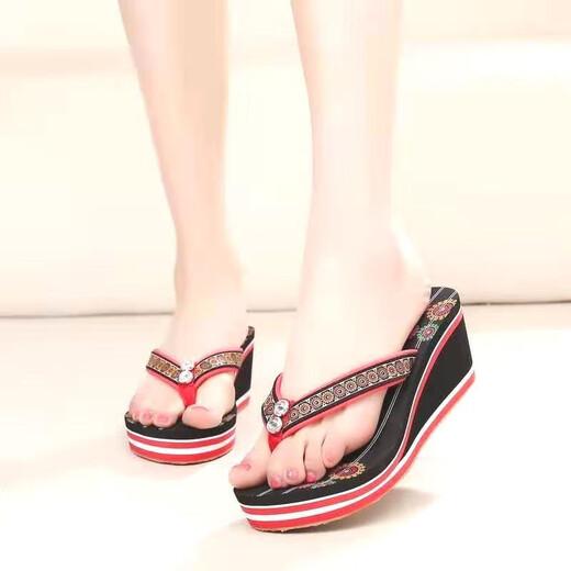 
Sachi Jing selected Vietnamese flip-flops for women in summer fashion, outside wear heels wearable, anti-slip bottom beach people V-flops women sandals women purple 1389 heel 6 cm high 35 standard size inner length 22.5 cm