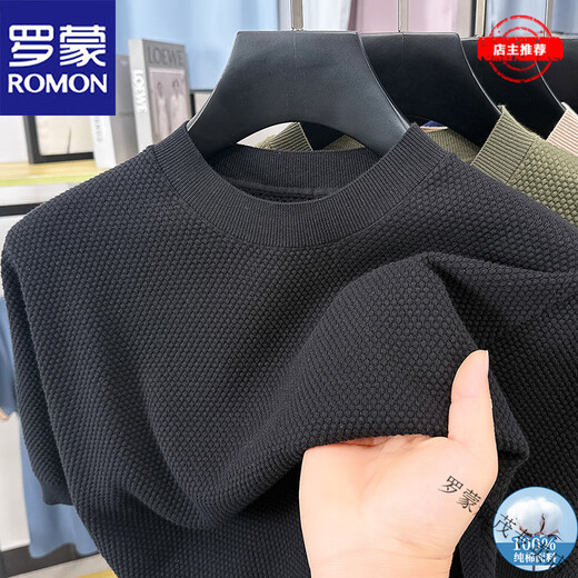 Romon leichte Luxus Sommer Neue Männer 100 reines Baumwollrunde Hals gestrickt T-Shirt T-Shirt Casual halbärmelige Top-Basis-Hemd-Hemd-Hemd-Geschenk-Luxus-Luxus-High-End-FPC/659 Khaki Kurzarm gestrickt-L 50 [vorgeschlagen 120-135 Jin [Jin gleich 0,5 kg]]