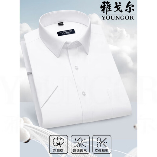 雅戈尔旗舰官方店男士短袖衬衫中年商务休闲条纹免烫抗皱正装纯色衬衣男 DX6629 43 建议【170-180斤】