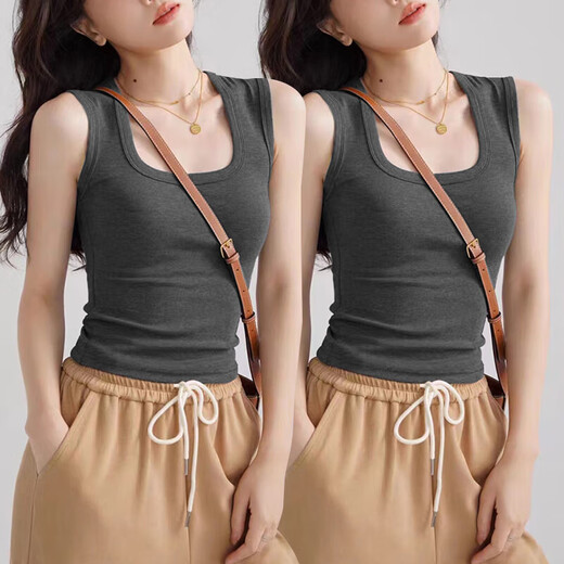 
Slim fit and slim suspender vest for women in summer 2025 new versatile large size fat MM sleeveless short base top K10-dark gray 2XL Recommended weight 130-150Jin [Jin equals 0.5 kg]