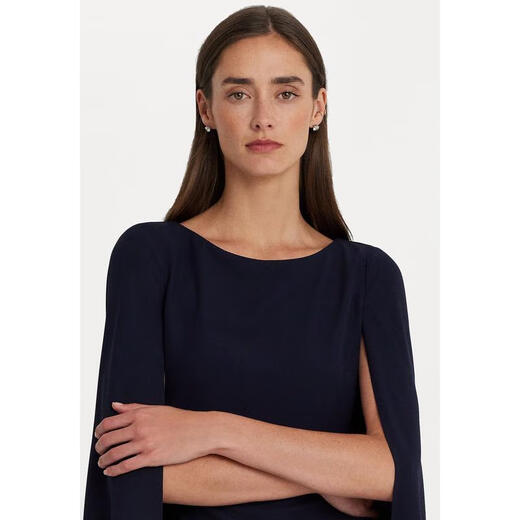 Ralph Lauren dress women's short slim fit sleeveless party cocktail lace suspender evening dress stretch slimming daily wear lighthouse navy one size fits all | 30