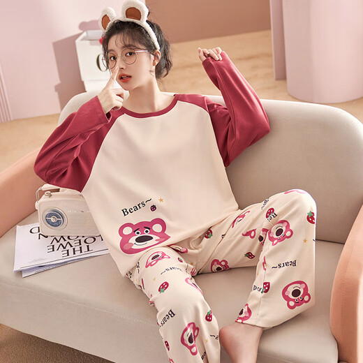 
Lan Miao Spring and Autumn Pajamas Autumn Women's Pure Cotton Long Sleeve Set 2025 New Spring Summer Girls Home Clothing LX-15125 M 80-100Jin [Jin equals 0.5 kg]
