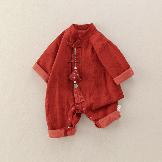 G.duck little yellow duck baby clothes spring and autumn newborn one-piece Chinese style full moon 100-day baby boy one-year-old dress red + sachet 66cm 66 size 0-3 months recommended baby 4-6 kg