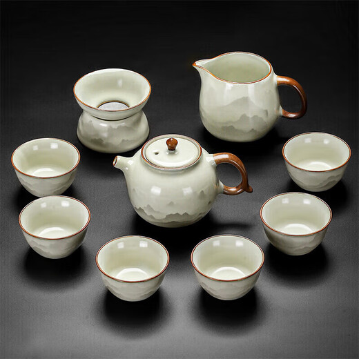 Qixuanyuan Ru Kiln Kung Fu Tea Set Household Ceramic Teapot Tea Cup Opening Piece Can Keep Office High-end Tea Set Complete Set