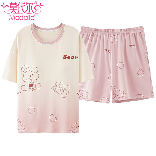 莫代尔2025年夏季新款睡衣女棉质短袖短裤薄款加大码宽松胸垫家居服套装 3519短袖套装 没胸垫 M