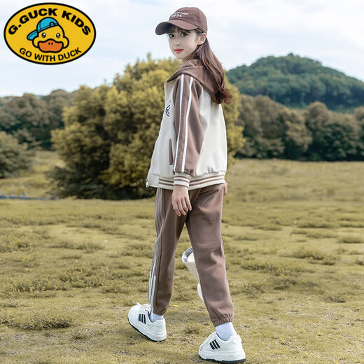 G.DUCKKIDS girls spring and autumn suit 2024 new big children's girls' clothing fashionable sports two-piece set children's girls autumn clothes BQ1396 gray [coat + pants] 140cm