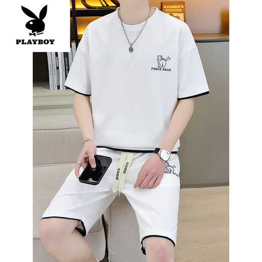 Playboy (Playboy) High-End-Casual-Sportanzug für Herren-Sommer-Shorts mit atmungsaktivem T-Shirt für Herren-Sommer-Teenager [SET] 6182 Aprikosenfarbe 2xl (Empfohlen 155-175jin [Jin gleich 0,5 kg]))