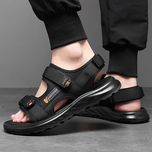 XI und Han Summer New große Männerschuhe 45 tragbare Klettverbindlichkeits Sandalen 46 Soft-Soled Casual Shoes 47 Loose Beach Schuhe 15601 Schwarz Orange 44