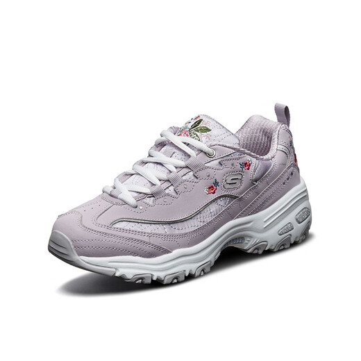 Skechers small white shoes, thick-soled dad shoes, exquisite embroidered flowers, breathable and fashionable female panda official flagship genuine product, lavender color 11977-LAV 35.5
