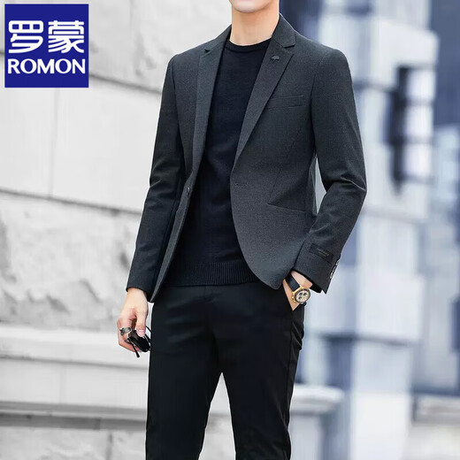 Luo Meng high-end casual suit men's trendy slim blazer business wedding groomsmen dress youth black single suit 2XL (it is recommended to take one size larger for a slim fit)